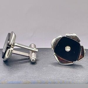 Black and Silver Cufflinks with Crystal Accent